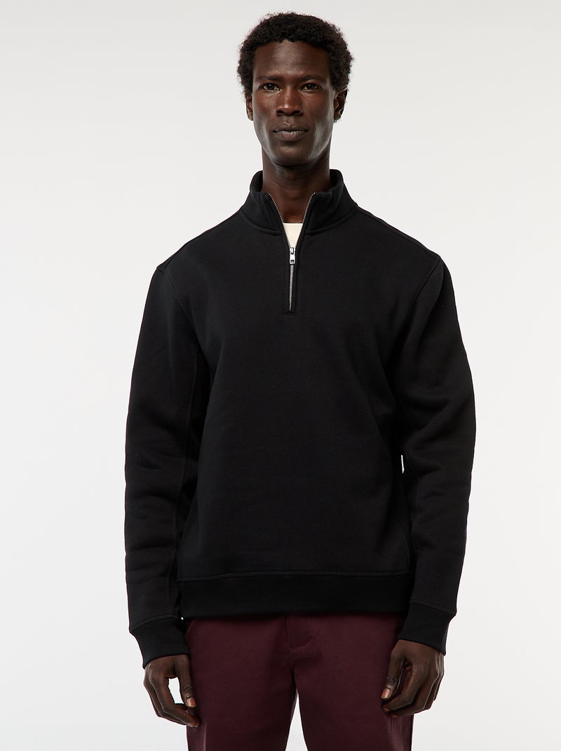Sweatshirt com gola com fecho subida Preto - Kiabi