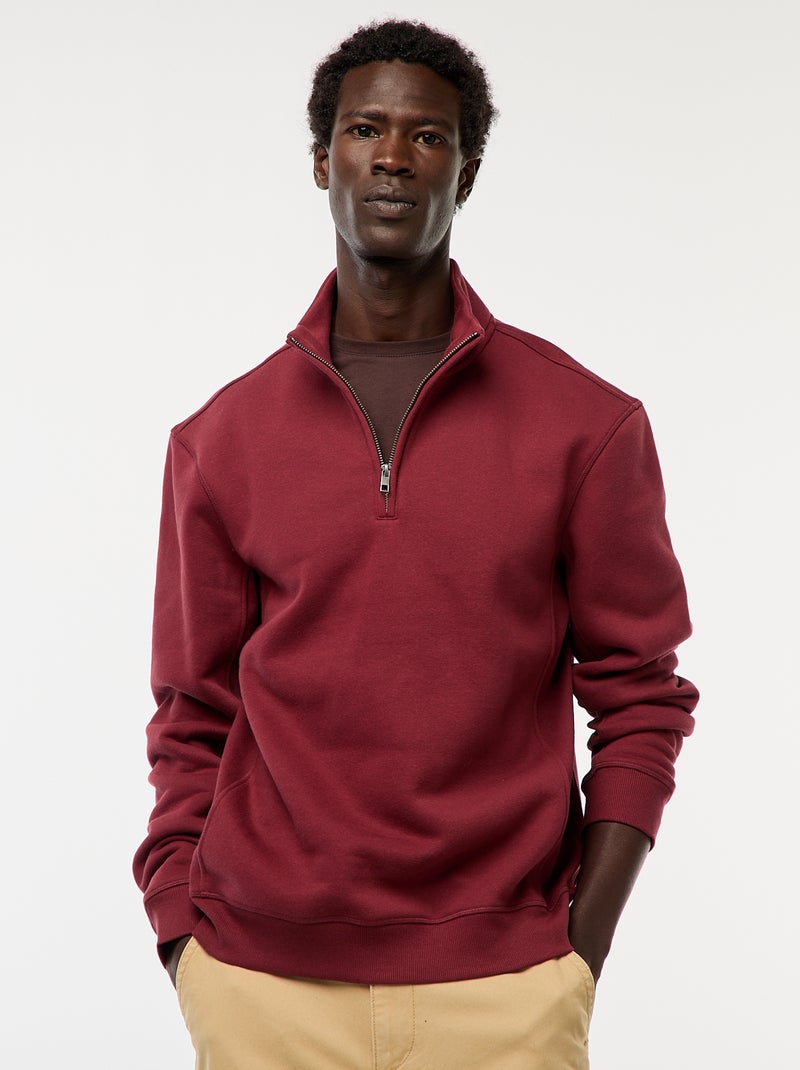 Sweatshirt com gola com fecho subida Vermelho - Kiabi