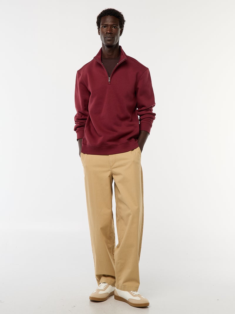 Sweatshirt com gola com fecho subida Vermelho - Kiabi