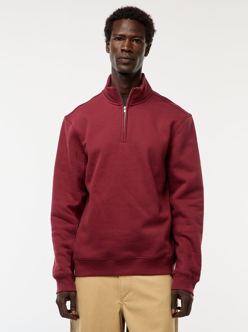 Sweatshirt com gola com fecho subida Vermelho - Kiabi