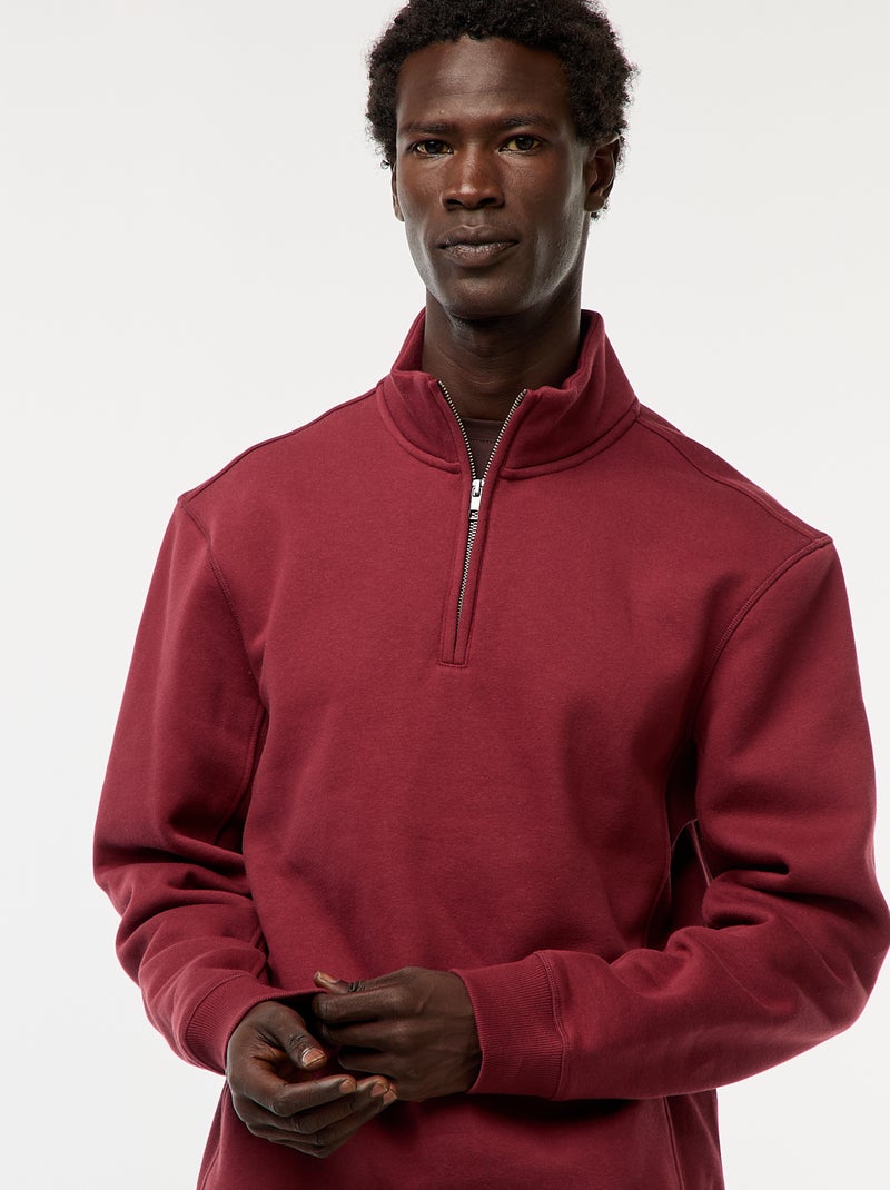 Sweatshirt com gola com fecho subida Vermelho - Kiabi