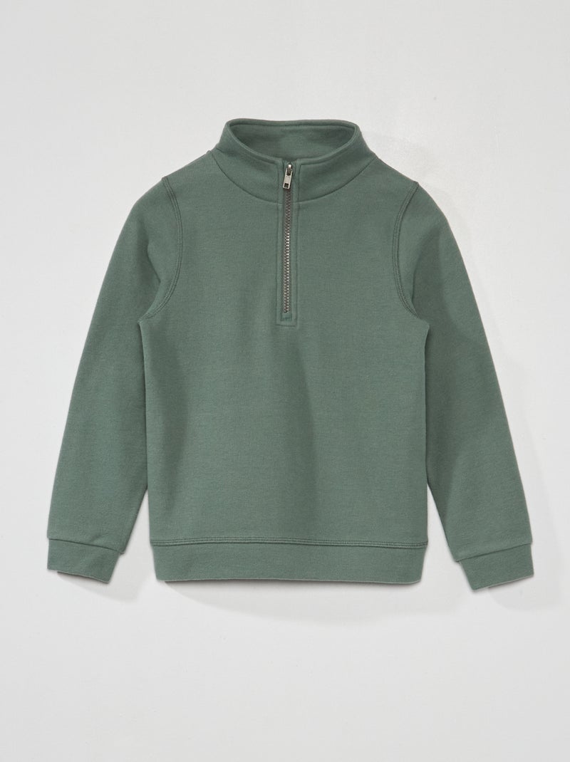 Sweatshirt com gola com fecho Verde Acinzentado - Kiabi
