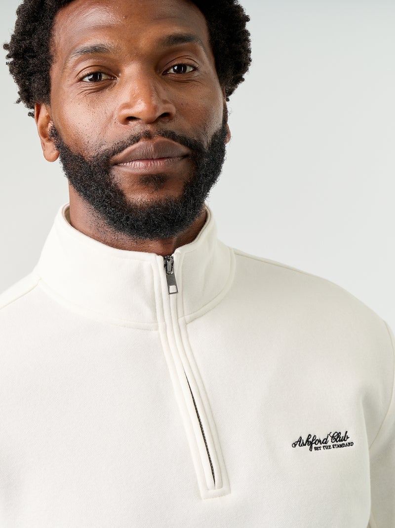 Sweatshirt com gola de camionista Branco - Kiabi