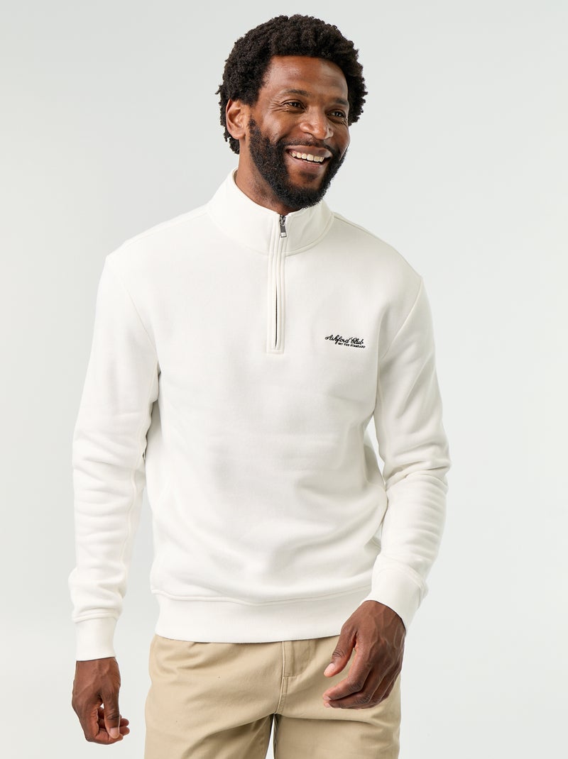 Sweatshirt com gola de camionista Branco - Kiabi