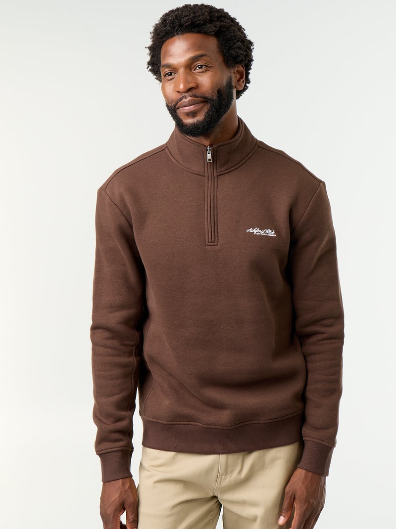 Sweatshirt com gola de camionista Castanho - Kiabi
