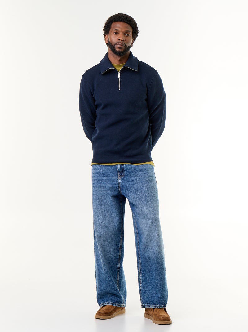 Sweatshirt com gola de camionista e fecho Azul - Kiabi