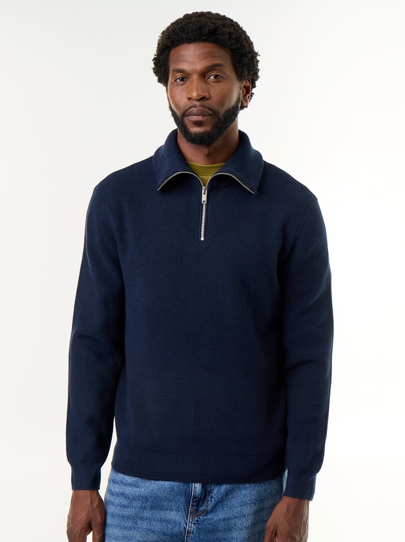 Sweatshirt com gola de camionista e fecho Azul - Kiabi