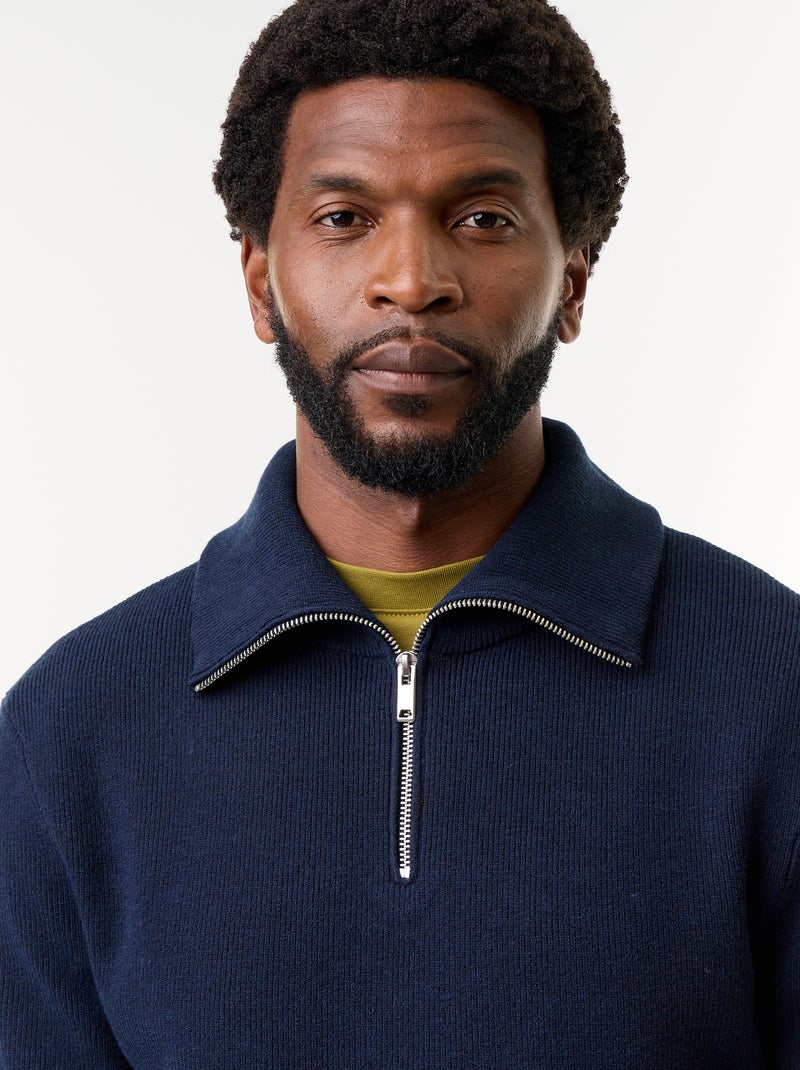 Sweatshirt com gola de camionista e fecho Azul - Kiabi