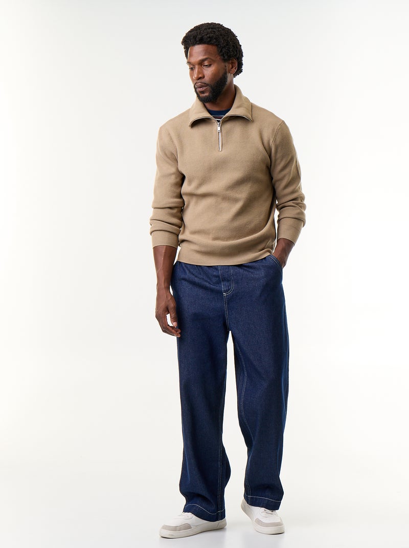 Sweatshirt com gola de camionista e fecho Bege - Kiabi
