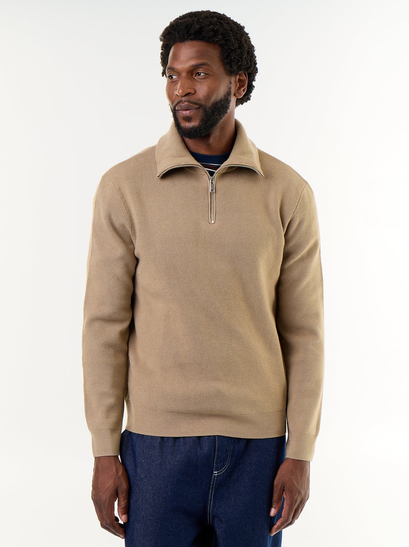 Sweatshirt com gola de camionista e fecho Bege - Kiabi