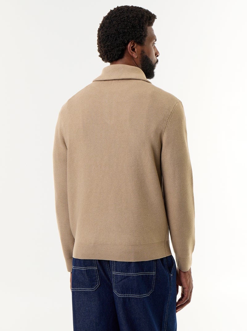 Sweatshirt com gola de camionista e fecho Bege - Kiabi