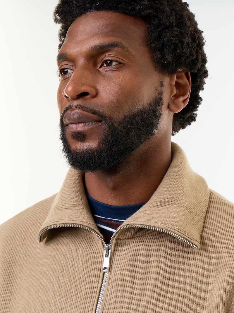 Sweatshirt com gola de camionista e fecho Bege - Kiabi