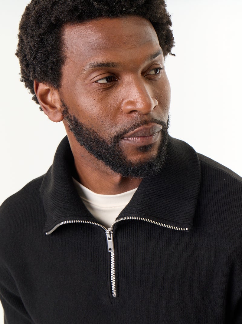 Sweatshirt com gola de camionista e fecho Preto - Kiabi