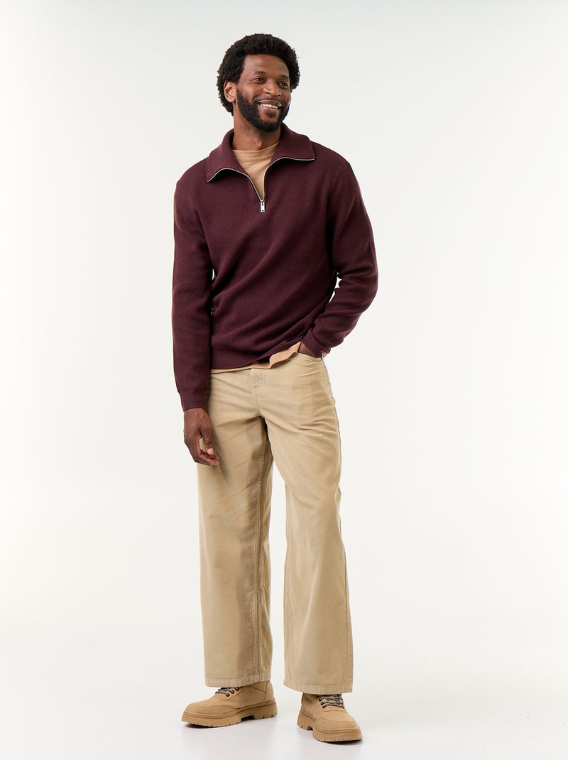 Sweatshirt com gola de camionista e fecho Vermelho - Kiabi