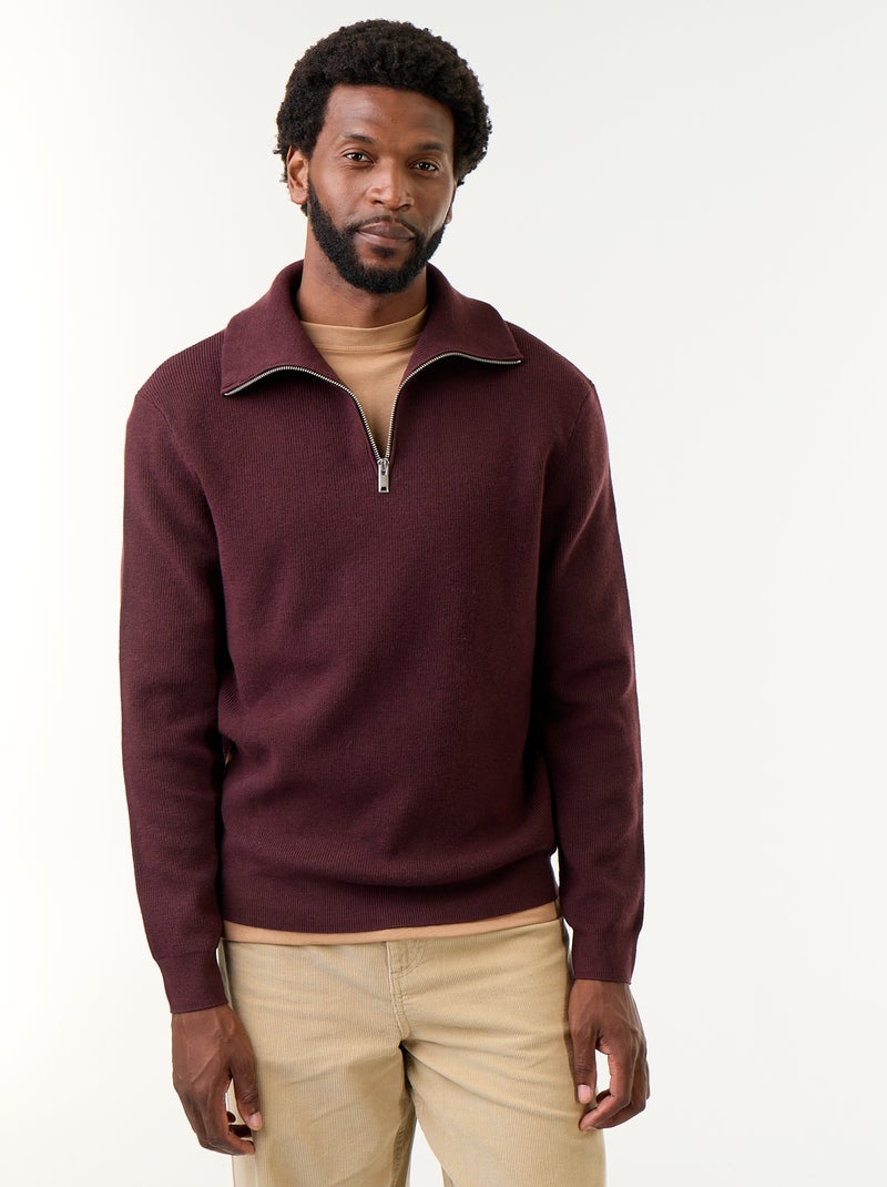 Sweatshirt com gola de camionista e fecho Vermelho - Kiabi