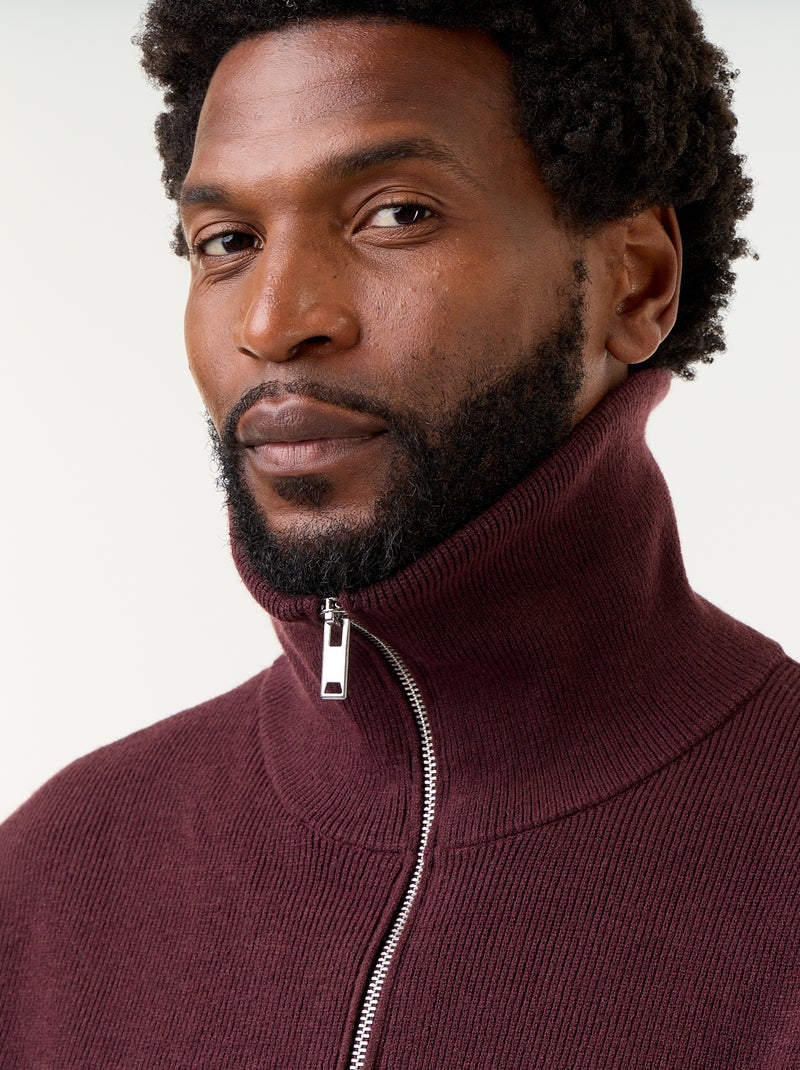 Sweatshirt com gola de camionista e fecho Vermelho - Kiabi