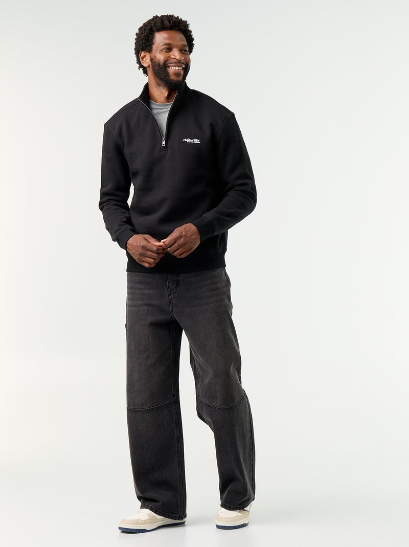 Sweatshirt com gola de camionista Preto - Kiabi