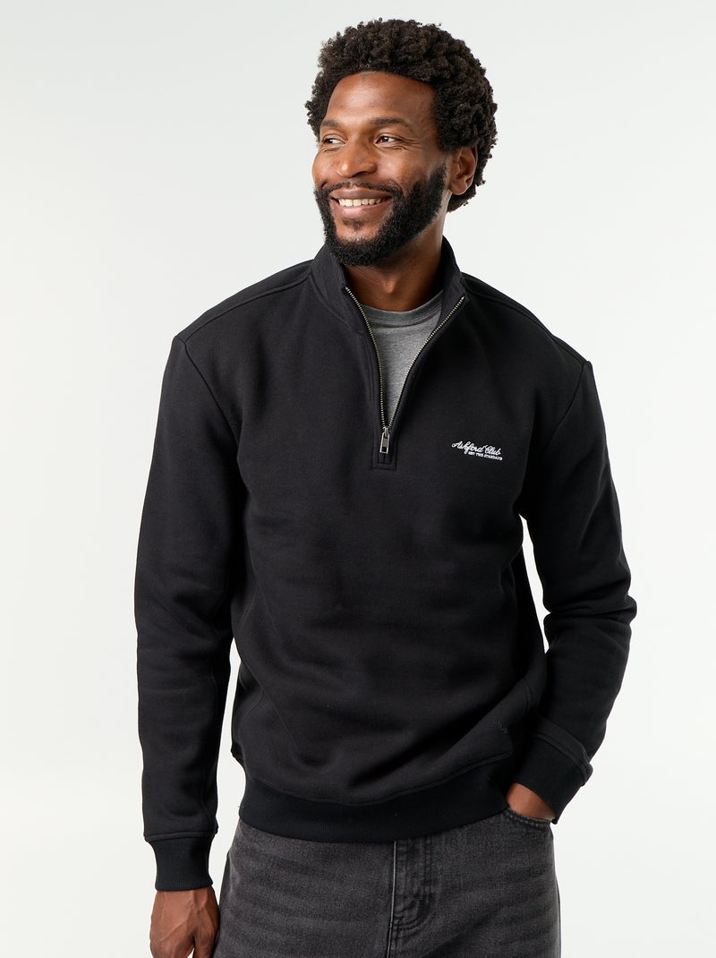 Sweatshirt com gola de camionista Preto - Kiabi