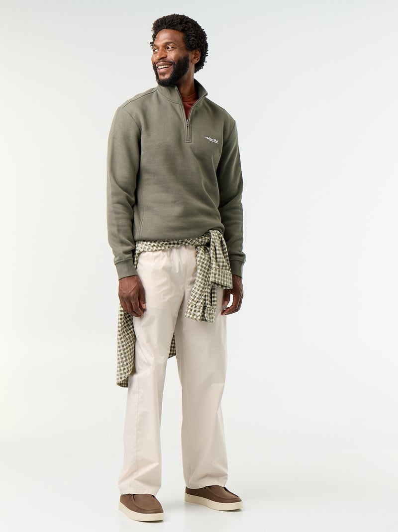 Sweatshirt com gola de camionista Verde - Kiabi