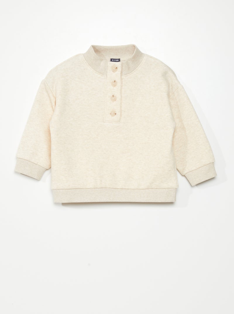 Sweatshirt com gola de fecho - Sempre + suave BEGE - Kiabi