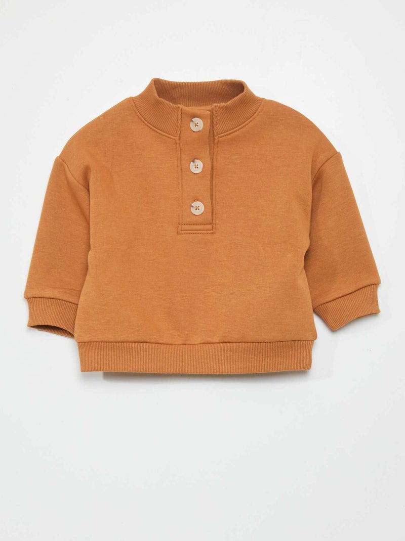 Sweatshirt com gola de fecho - Sempre + suave MARROM - Kiabi