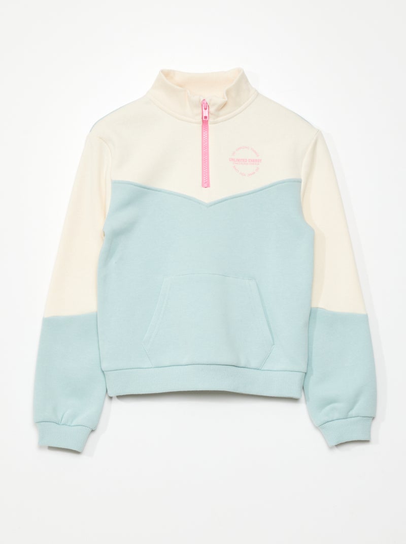 Sweatshirt com gola de fecho BEGE - Kiabi