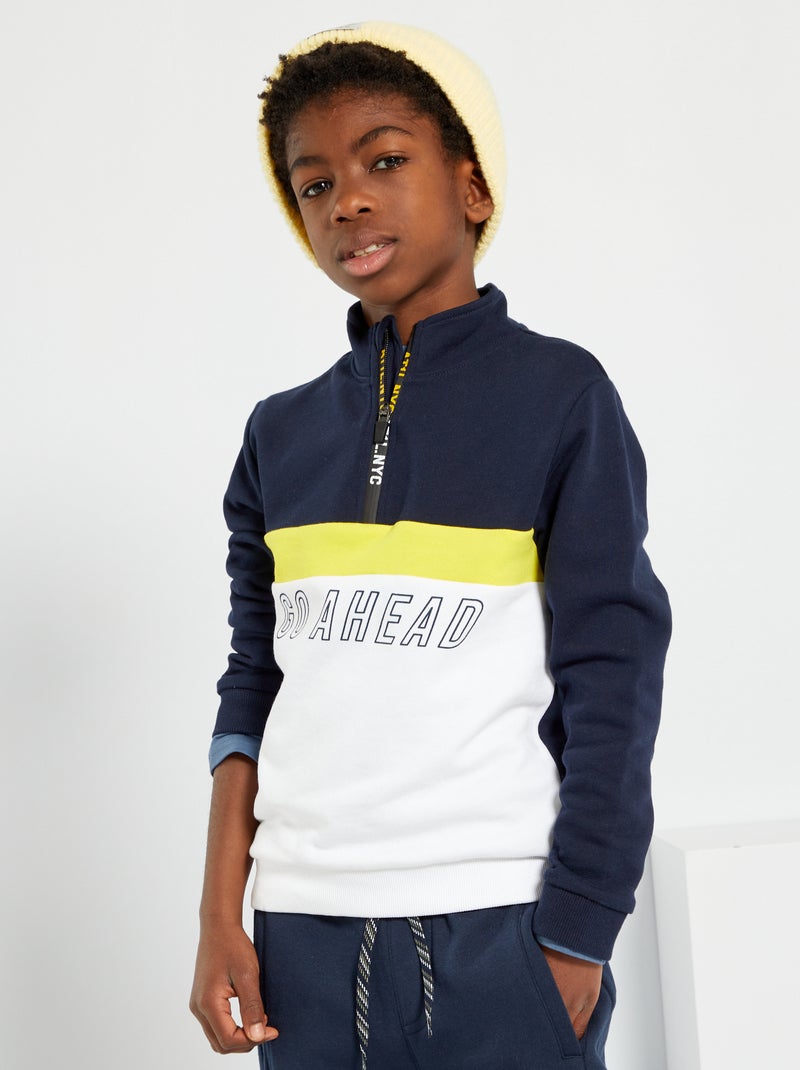 Sweatshirt com gola de fecho BRANCO - Kiabi
