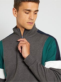 Sweatshirt com gola de fecho color-block - Kiabi