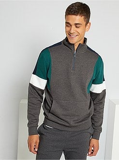 Sweatshirt com gola de fecho color-block - Kiabi