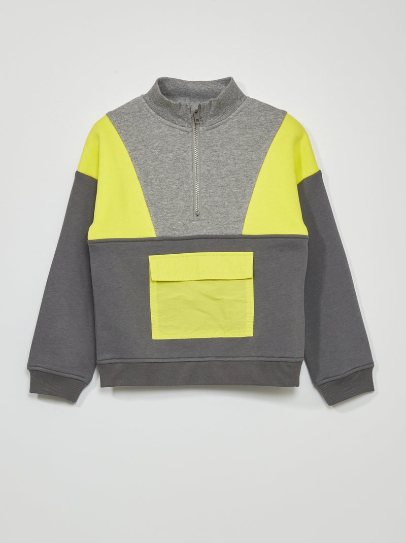 Sweatshirt com gola de fecho em moletão AMARELO - Kiabi