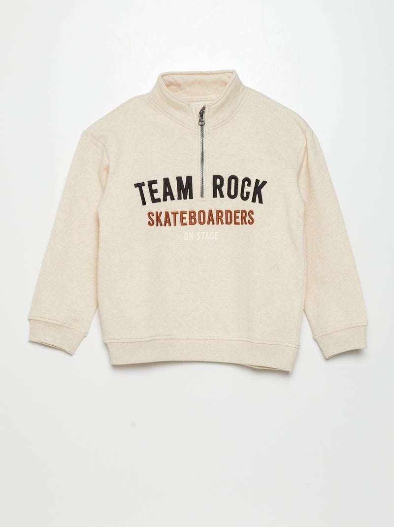 Sweatshirt com gola de fecho em moletão BEGE - Kiabi