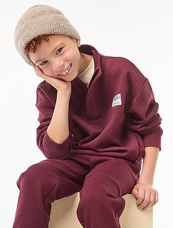 Sweatshirt com gola de fecho em moletão cardado