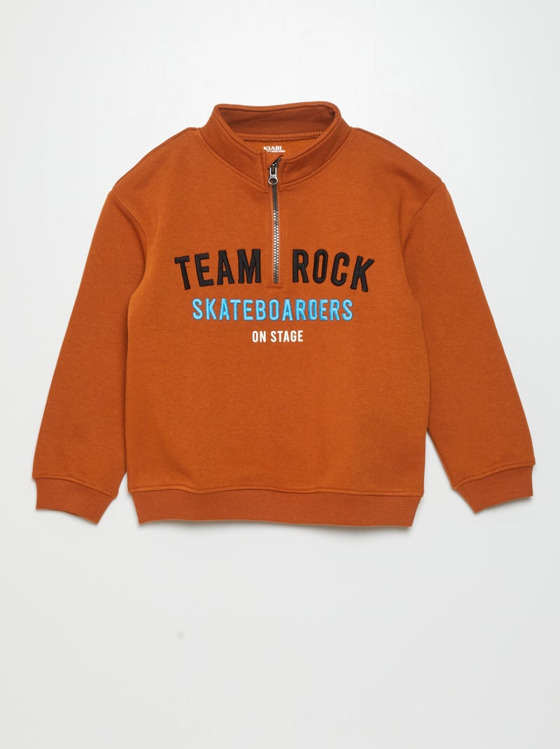 Sweatshirt com gola de fecho em moletão CASTANHO - Kiabi