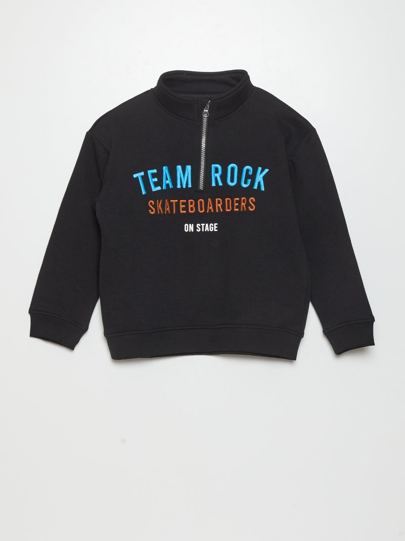 Sweatshirt com gola de fecho em moletão PRETO - Kiabi