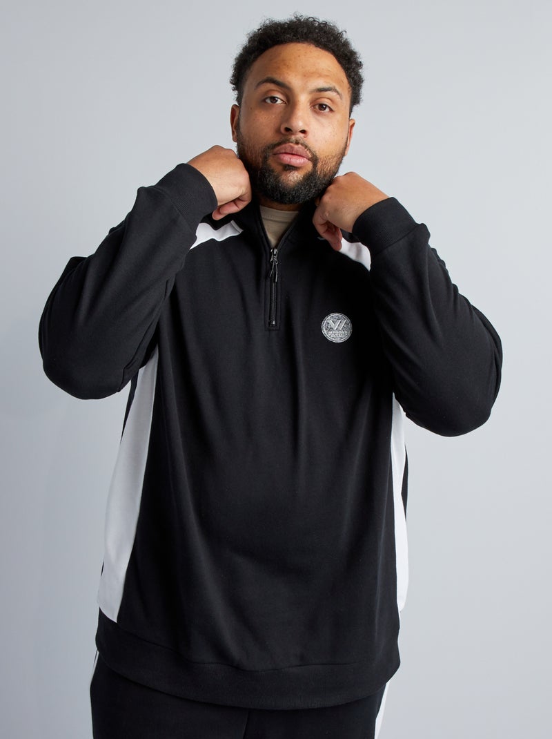 Sweatshirt com gola de fecho PRETO - Kiabi