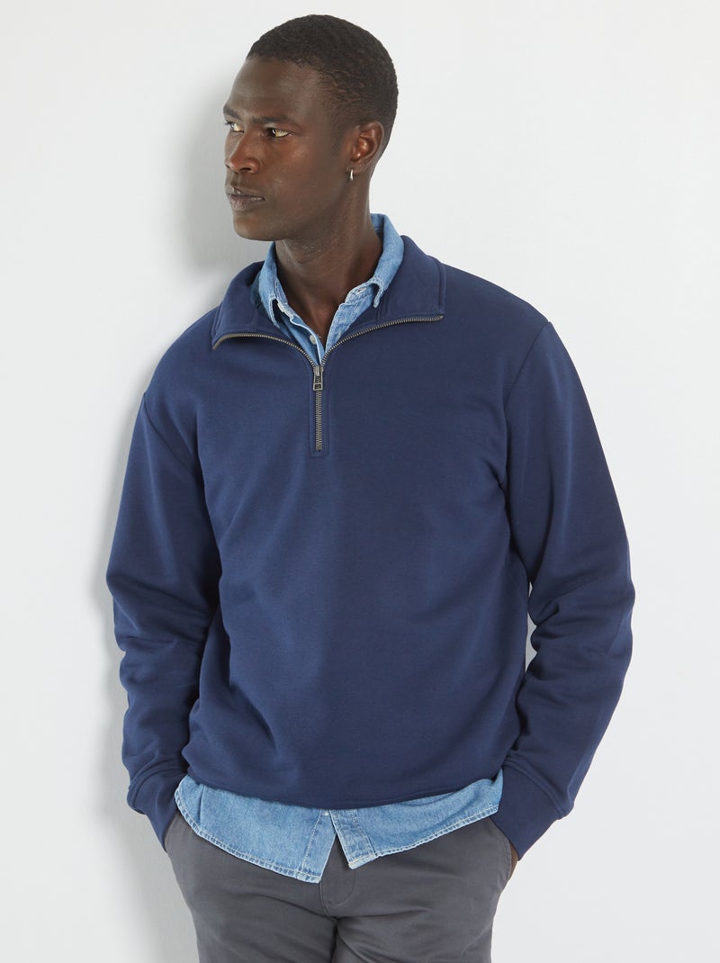 Sweatshirt com gola de fecho subida Azul Preto - Kiabi
