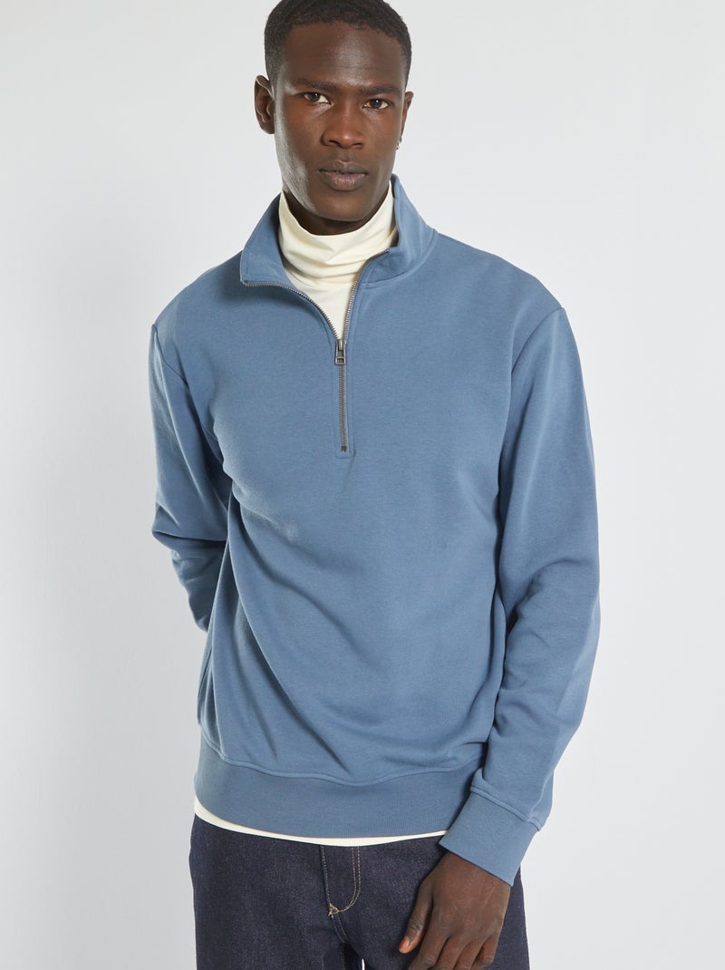 Sweatshirt com gola de fecho subida AZUL - Kiabi