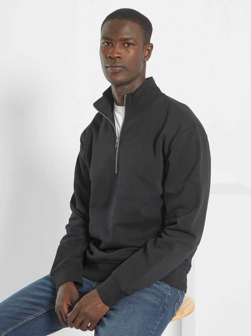 Sweatshirt com gola de fecho subida Preto - Kiabi