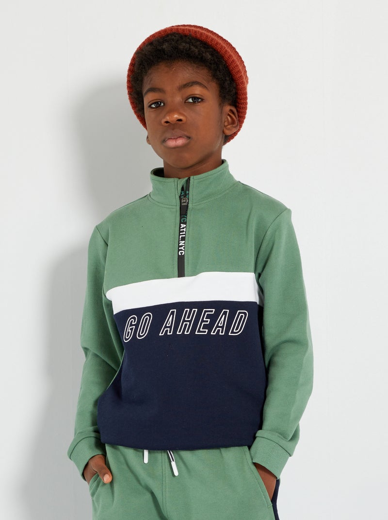 Sweatshirt com gola de fecho VERDE - Kiabi