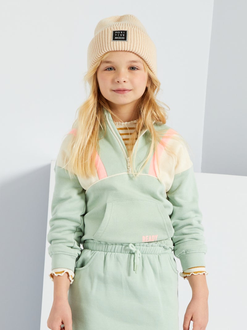Sweatshirt com gola de fecho VERDE - Kiabi