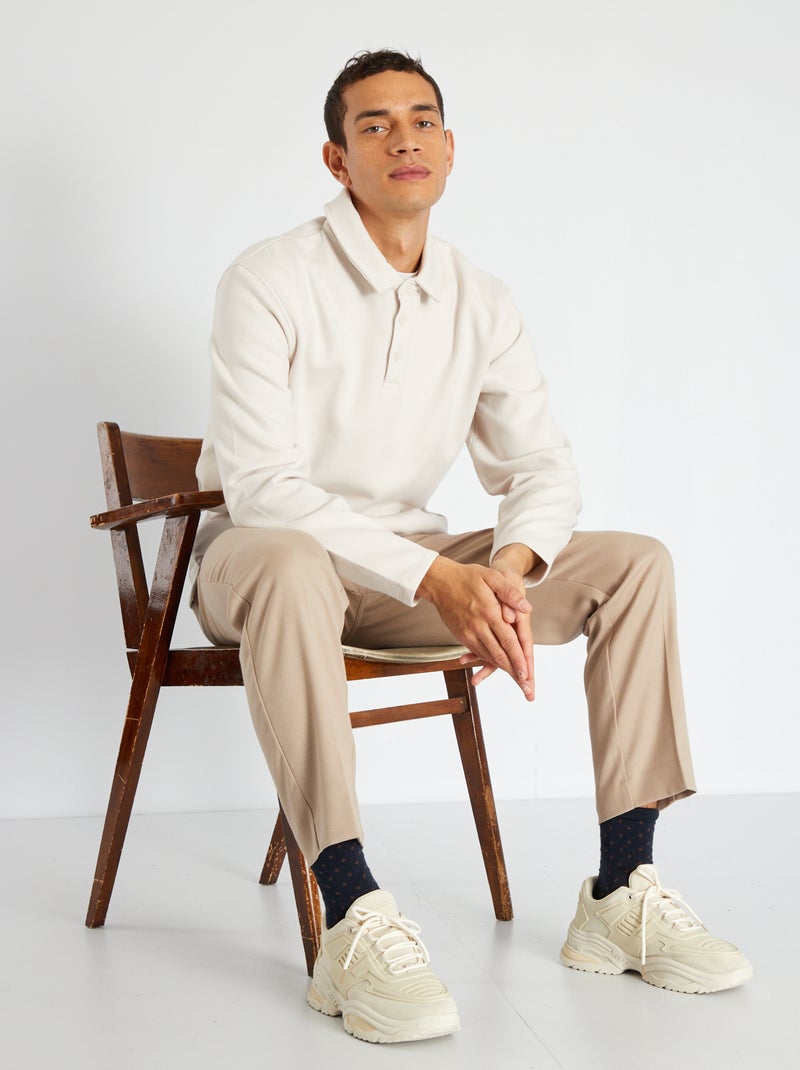 Sweatshirt com gola de polo BRANCO - Kiabi