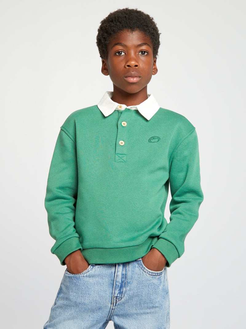 Sweatshirt com gola de polo em moletão Verde - Kiabi