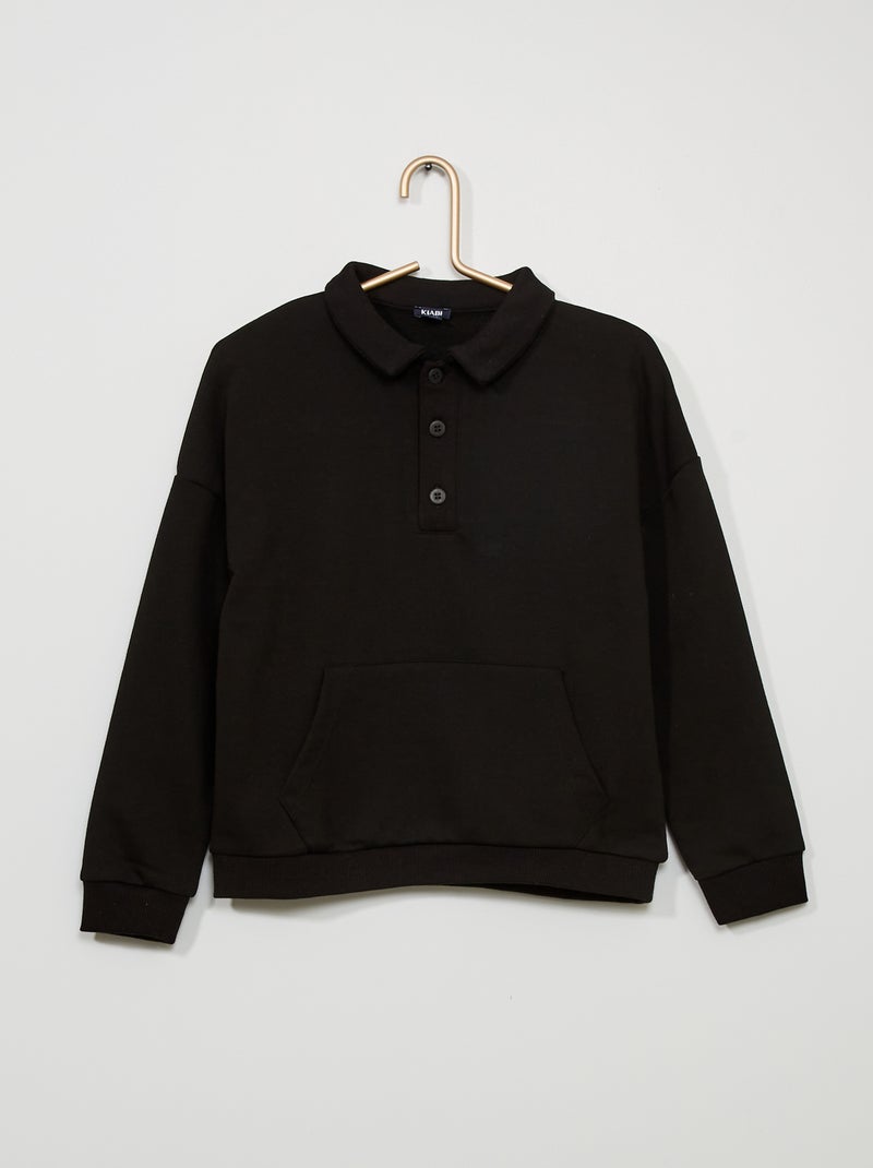 Sweatshirt com gola de polo Preto - Kiabi