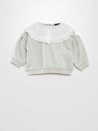 Sweatshirt com gola larga em gaze de algodão + bordados