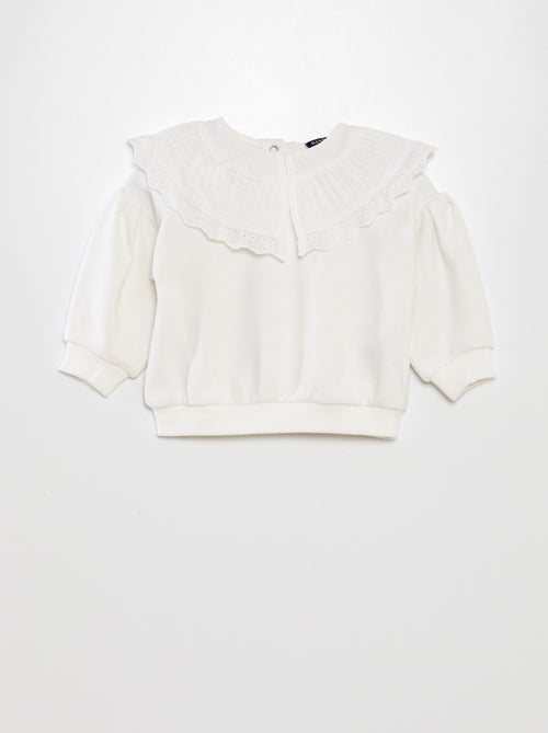 Sweatshirt com gola larga em gaze de algodão + bordados - Kiabi