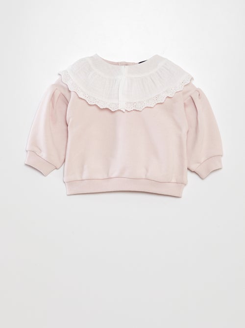 Sweatshirt com gola larga em gaze de algodão + bordados - Kiabi