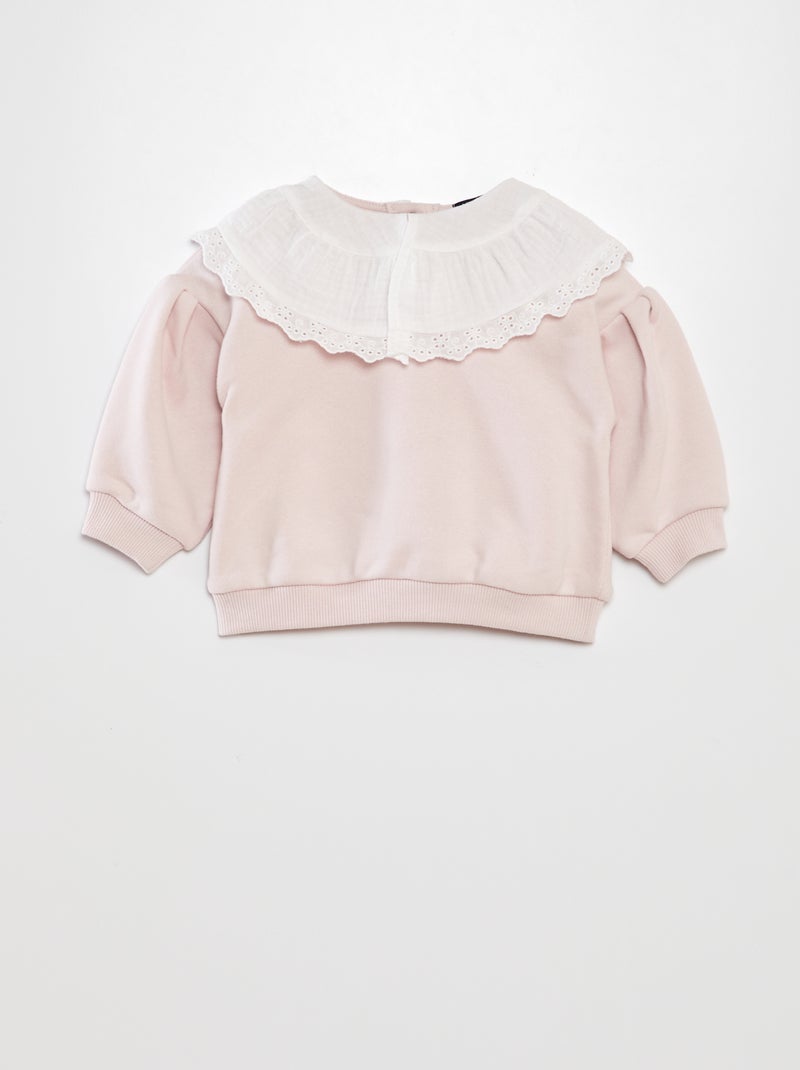 Sweatshirt com gola larga em gaze de algodão + bordados ROSA - Kiabi