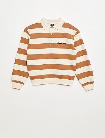 Sweatshirt com gola polo às riscas