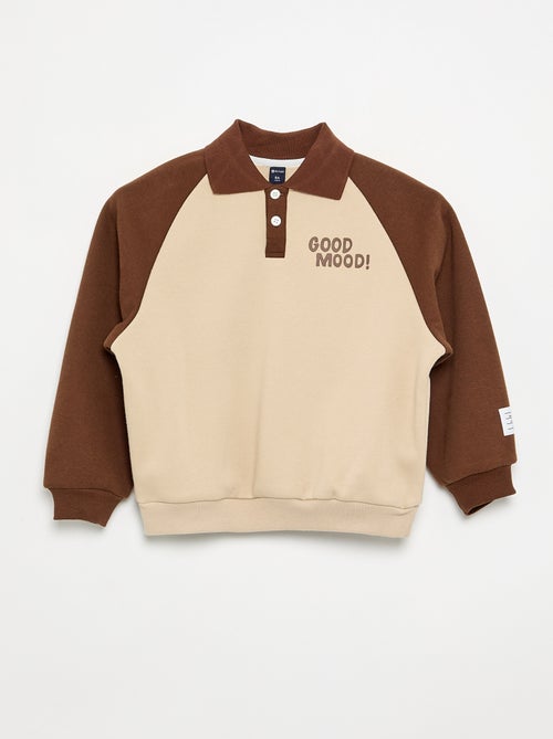 Sweatshirt com gola polo e mangas raglan compridas - Kiabi