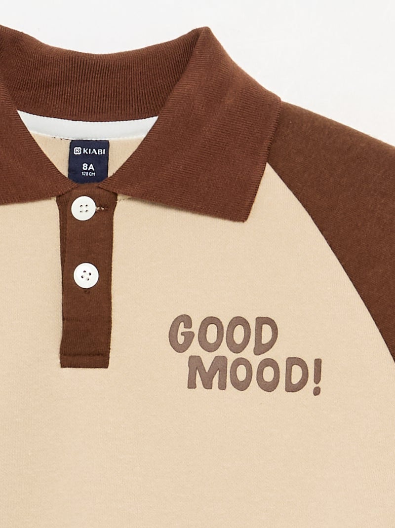 Sweatshirt com gola polo e mangas raglan compridas Castanho - Kiabi